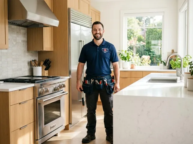 Appliance Repair Hero technician in a Broadway, NC kitchen after an appliance repair